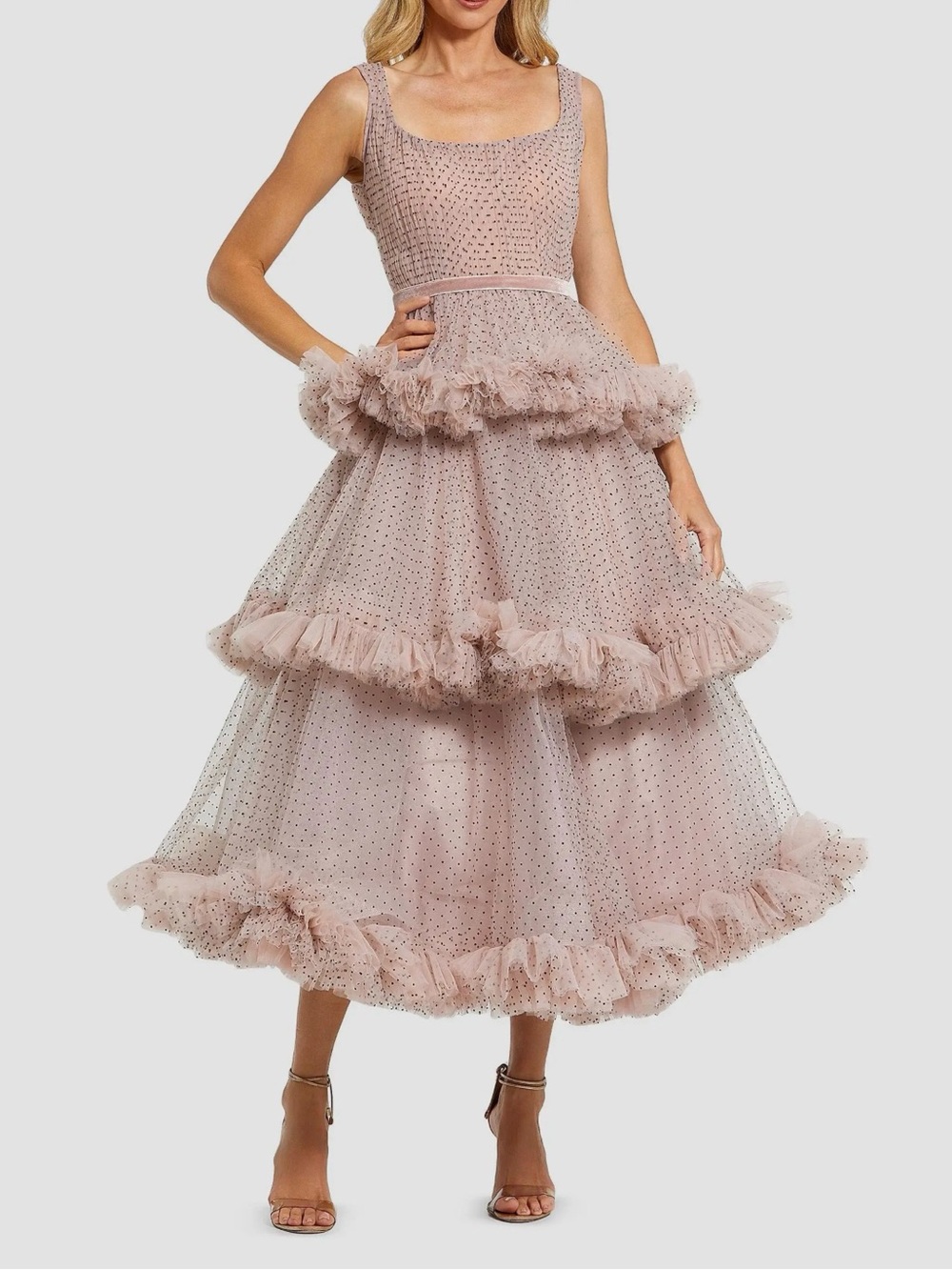 Mac Duggal Polka Dot Ruffle Tulle Cocktail Dress